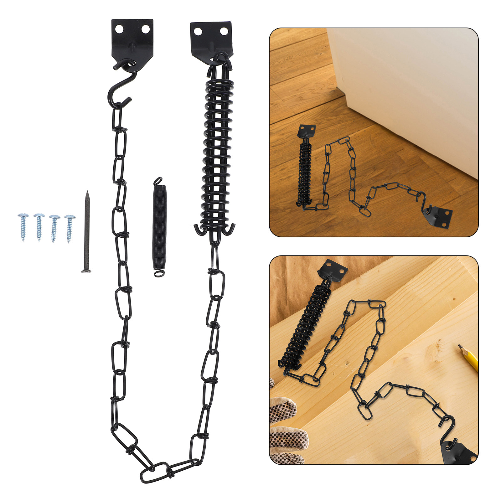 Security Chain Door - ชุดล็อคประตูแบบโซ่กันลม 2 ชุด สไตล์อเมริกัน พร้อมมือจับป้องกันการโจรกรรม โซ่ปรับระดับได้สำหรับล็อคประตูและประตูรั้ว
