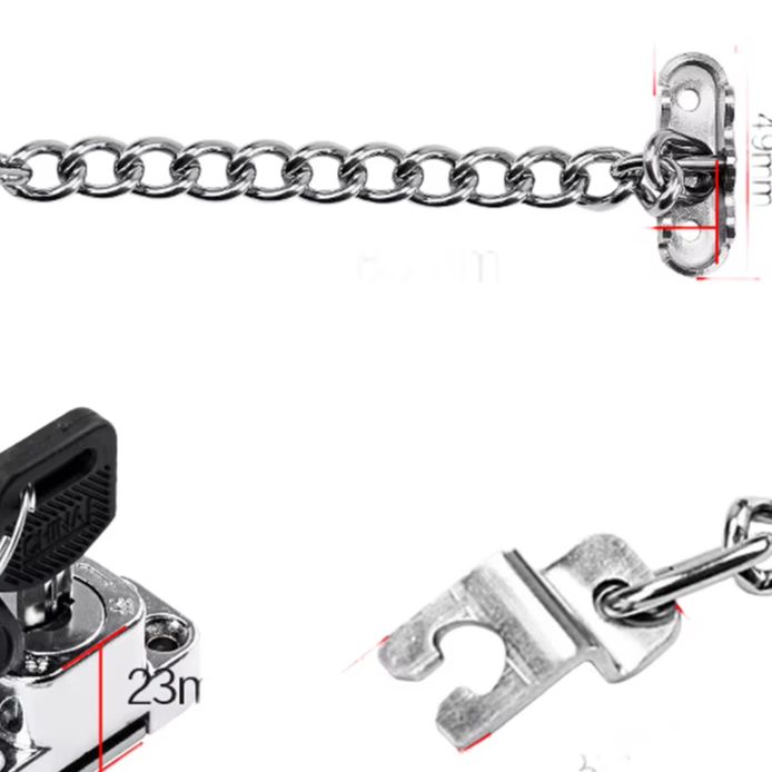 Security Chain Door - ล็อคหน้าต่างแบบโซ่สแตนเลส ปรับความยาวได้ พร้อมกุญแจ สำหรับหน้าต่างบานเลื่อน บานเปิด-ปิด และบานเอียง