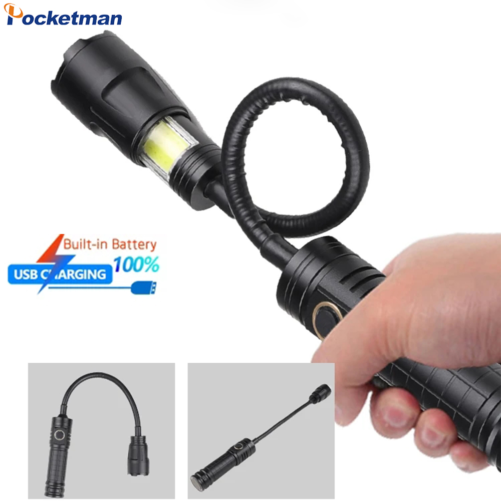 Power Outage Light - ไฟฉาย LED XHP50แบบชาร์จไฟได้ USB มีความยืดหยุ่นสูงพร้อมไฟฉายซูมได้แบบแม่เหล็กไฟฉายอเนกประสงค์พับได้